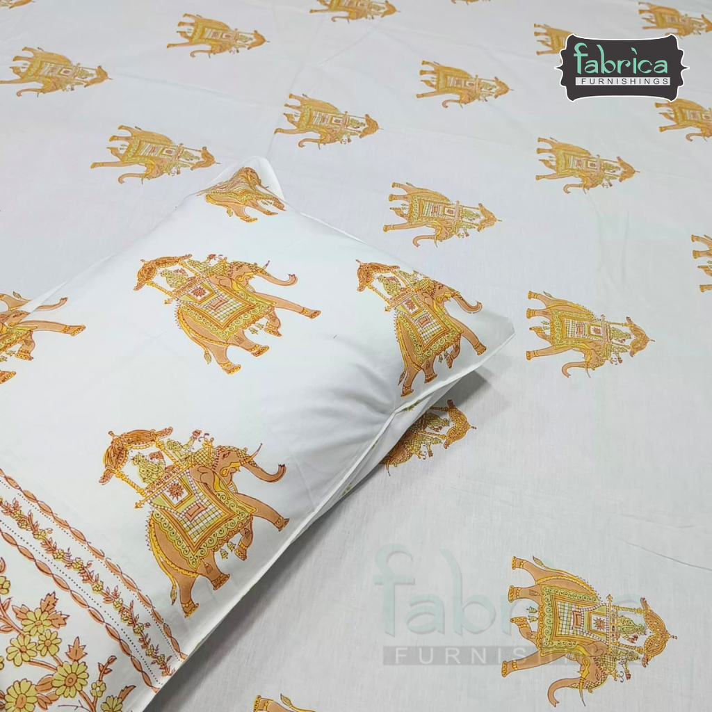 Percale Cotton Hand block Printed Super King-size Bedsheet