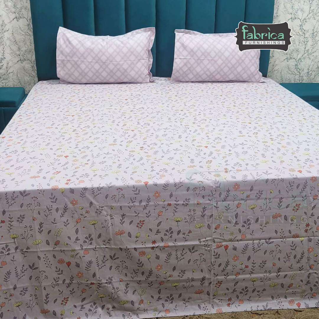 Summer Blues Super King Size Pure Cotton Printed Bedsheet Set