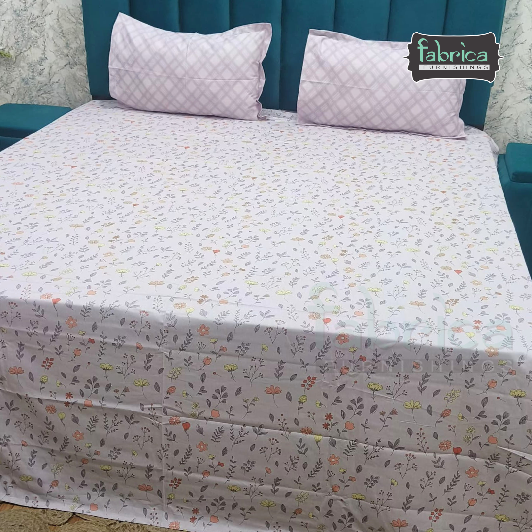 Summer Blues Super King Size Pure Cotton Printed Bedsheet Set