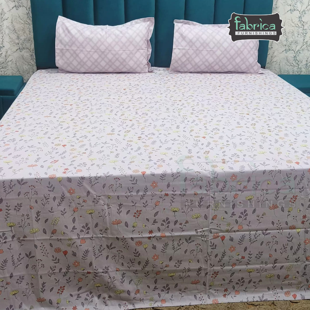 Summer Blues Super King Size Pure Cotton Printed Bedsheet Set