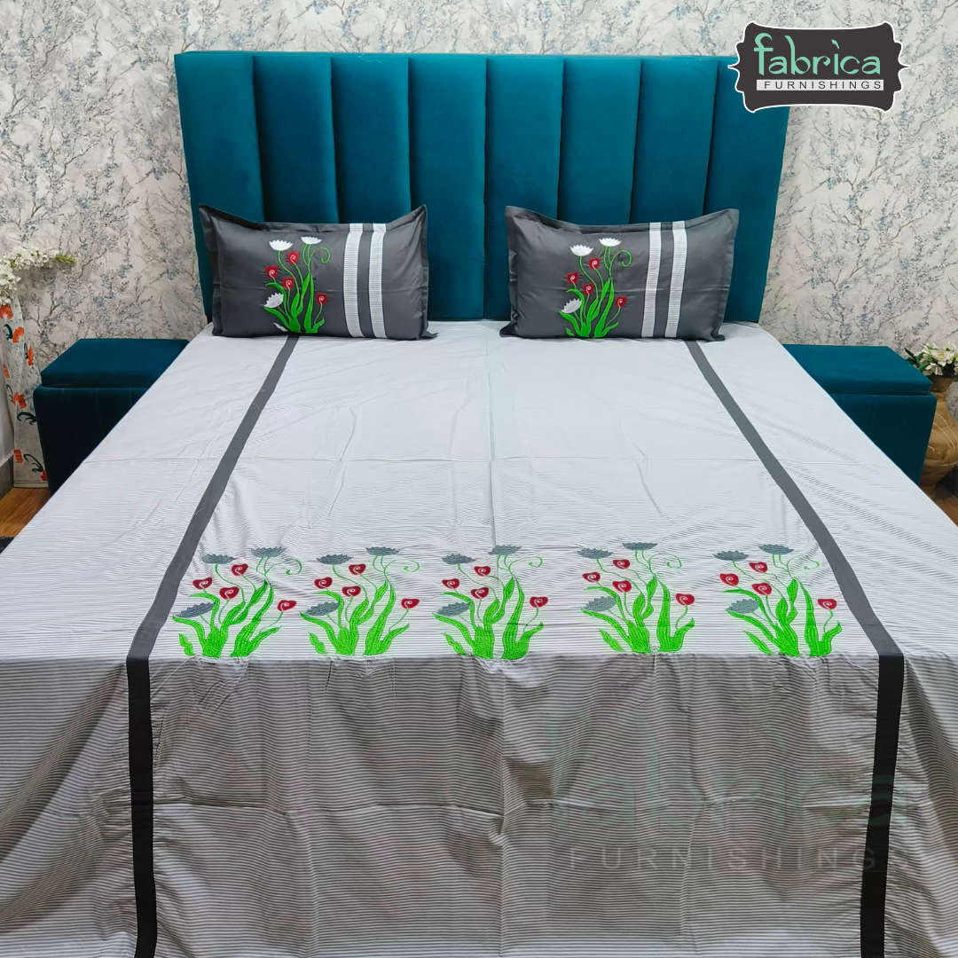 Premium Pure Cotton Embroidered Bedsheet With Pillow Covers