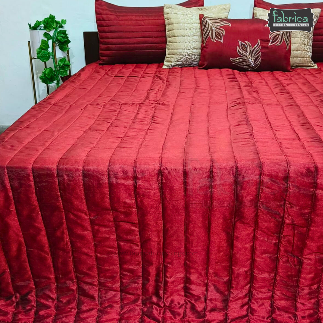 Maroon Majesty Designer Quilted King Size 6 Pcs Bedspread