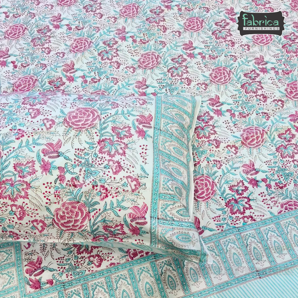 Percale Cotton Hand block Printed Super King-size Bedsheet