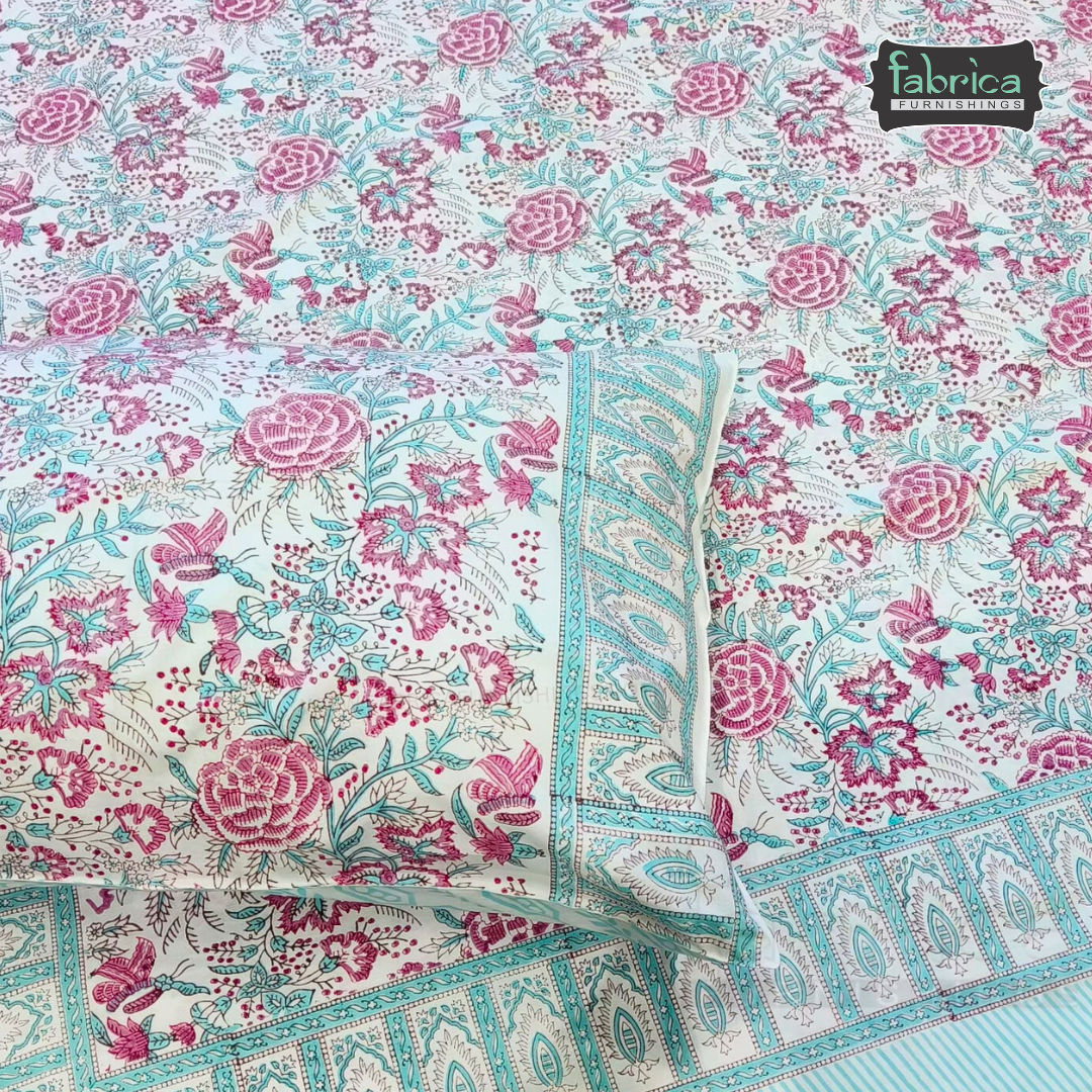 Percale Cotton Hand block Printed Super King-size Bedsheet