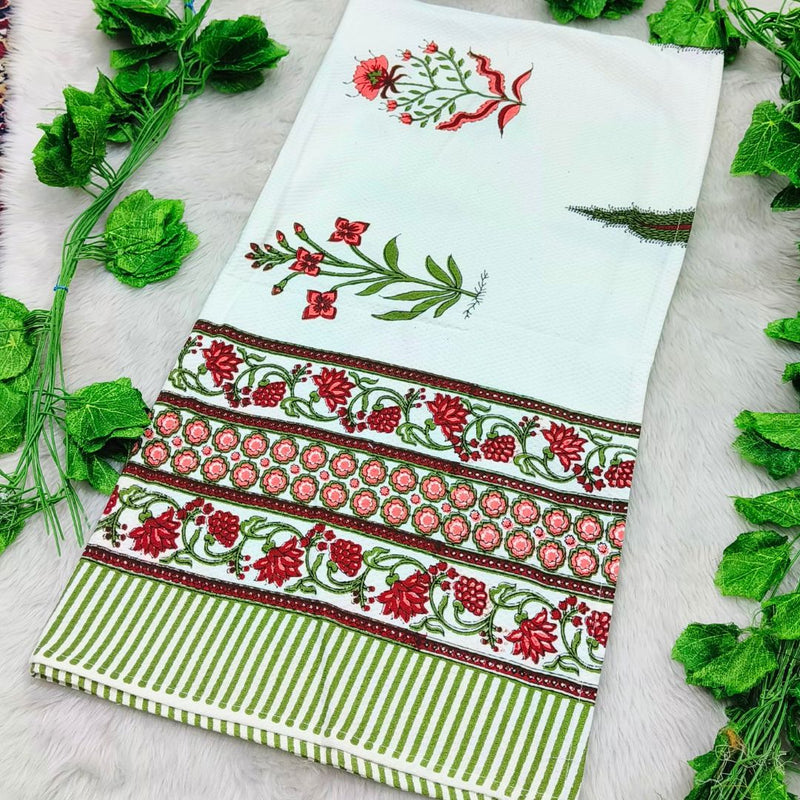 Waffle Handblock Printed Pure Cotton Bath & Hand Towels