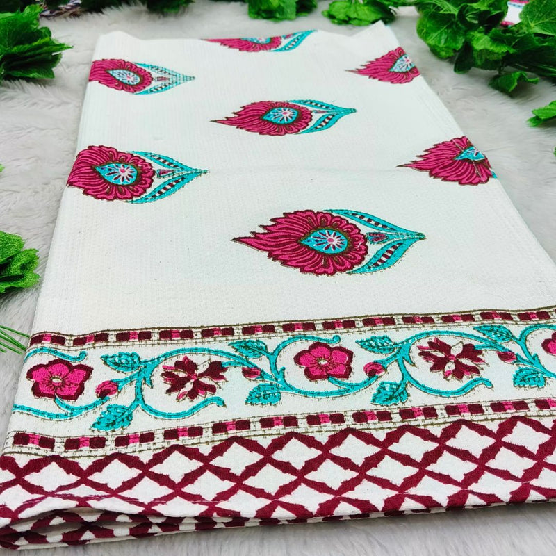 Waffle Handblock Printed Pure Cotton Bath & Hand Towels