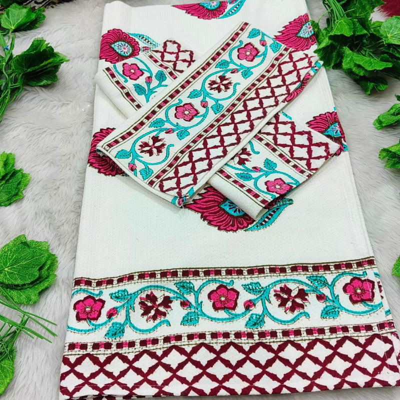 Waffle Handblock Printed Pure Cotton Bath & Hand Towels