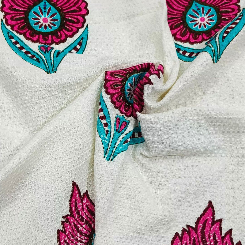 Waffle Handblock Printed Pure Cotton Bath & Hand Towels