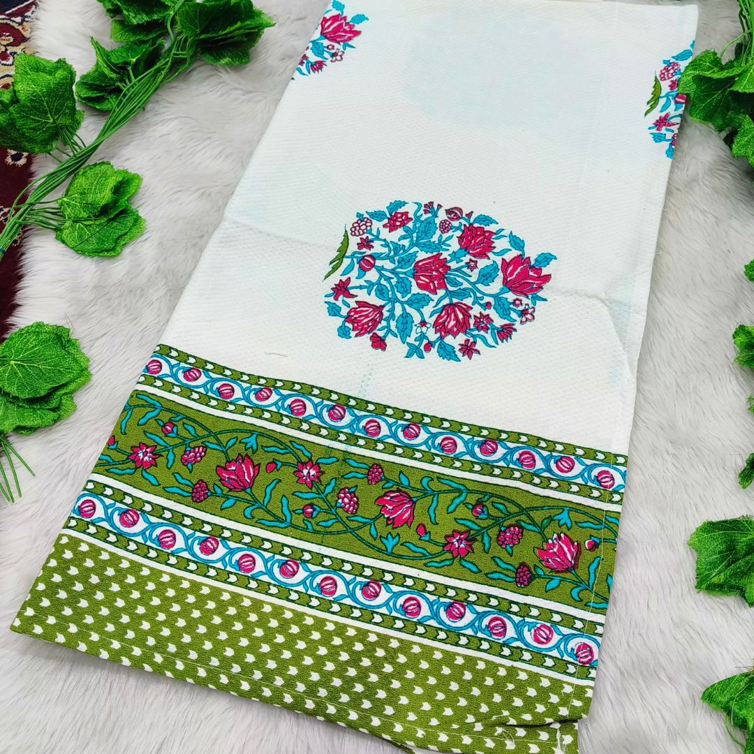 Waffle Handblock Printed Pure Cotton Bath & Hand Towels