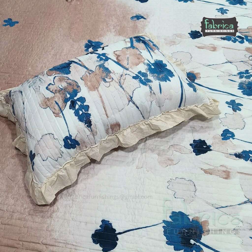 Florence Printed  King Size Pure Cotton Quilted Frill Work Bedcover