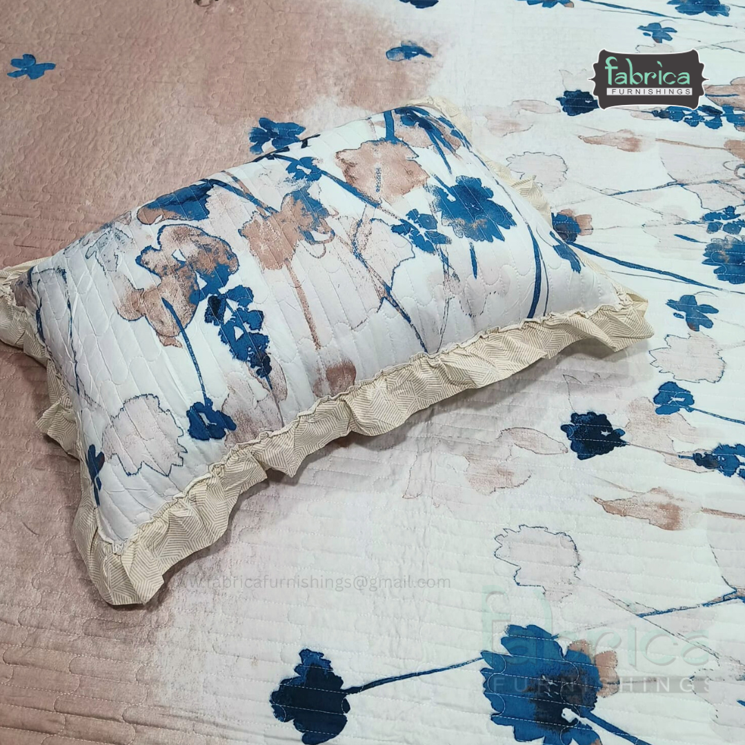 Florence Printed  King Size Pure Cotton Quilted Frill Work Bedcover