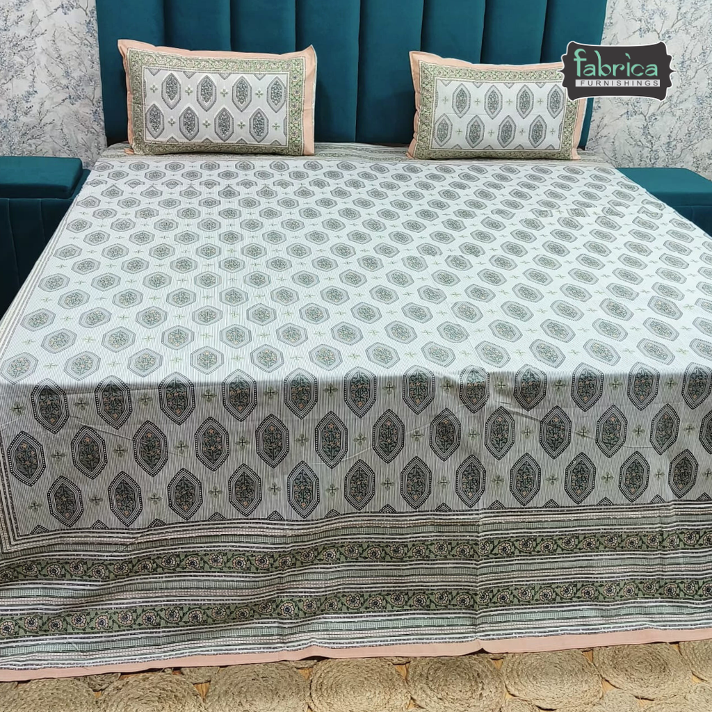 Gulabi nagari printed pure cotton king size bedsheet