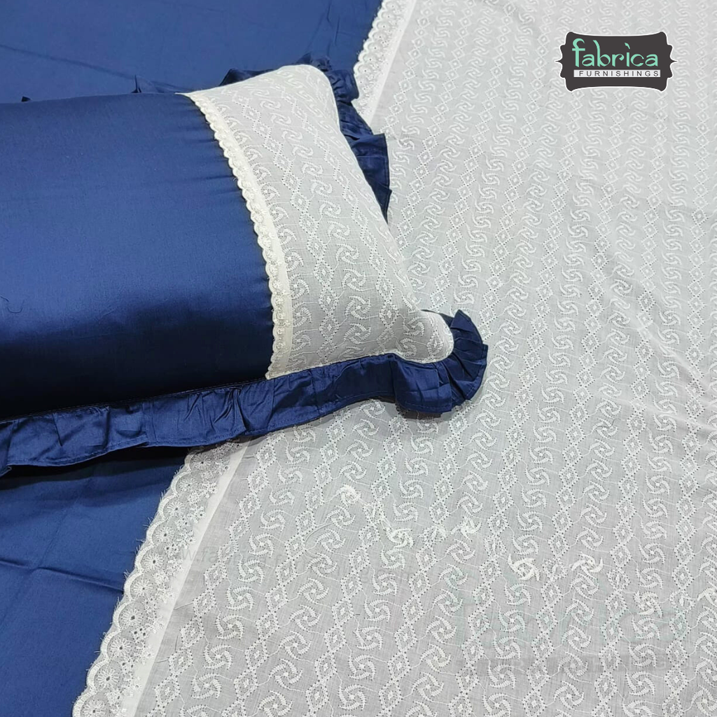 Nazakat Chikankari pure cotton King Size Lacework Bedsheet Set