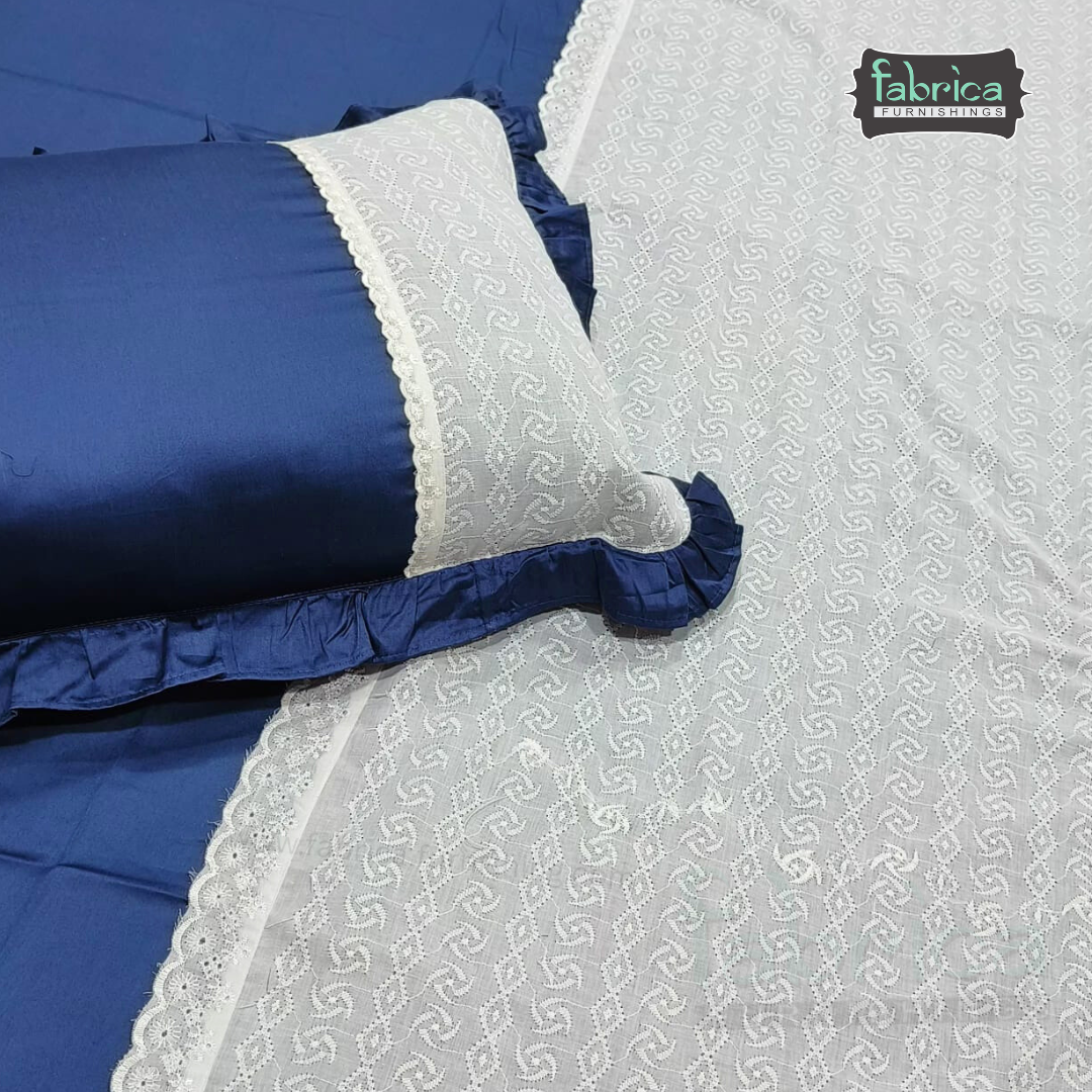 Nazakat Chikankari pure cotton King Size Lacework Bedsheet Set