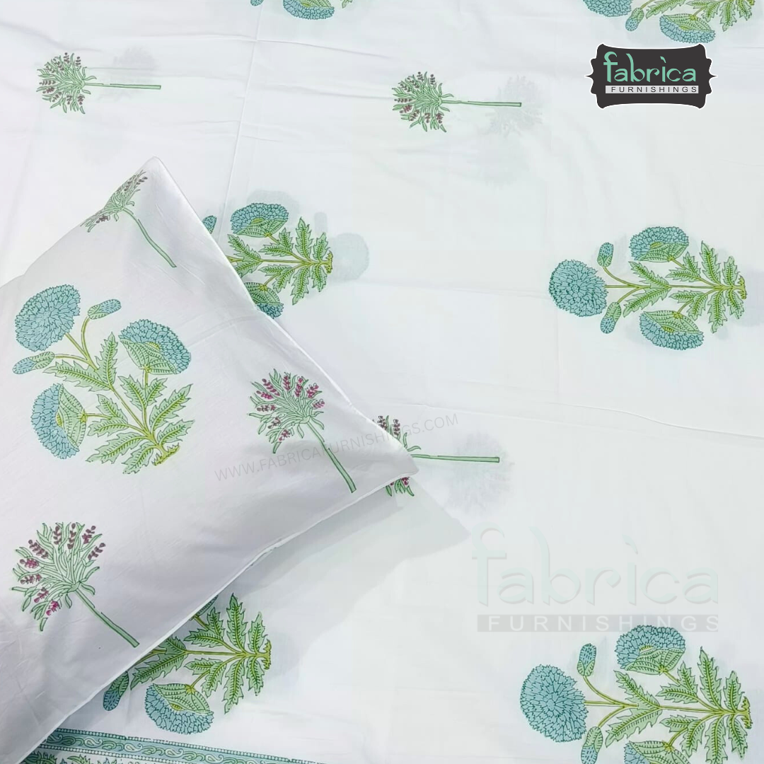 Percale Cotton Hand block Printed Super King-size Bedsheet