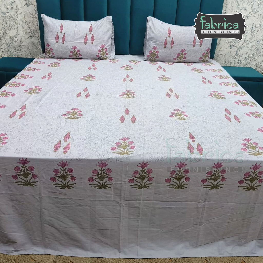 Percale Cotton Hand block Printed Super King-size Bedsheet