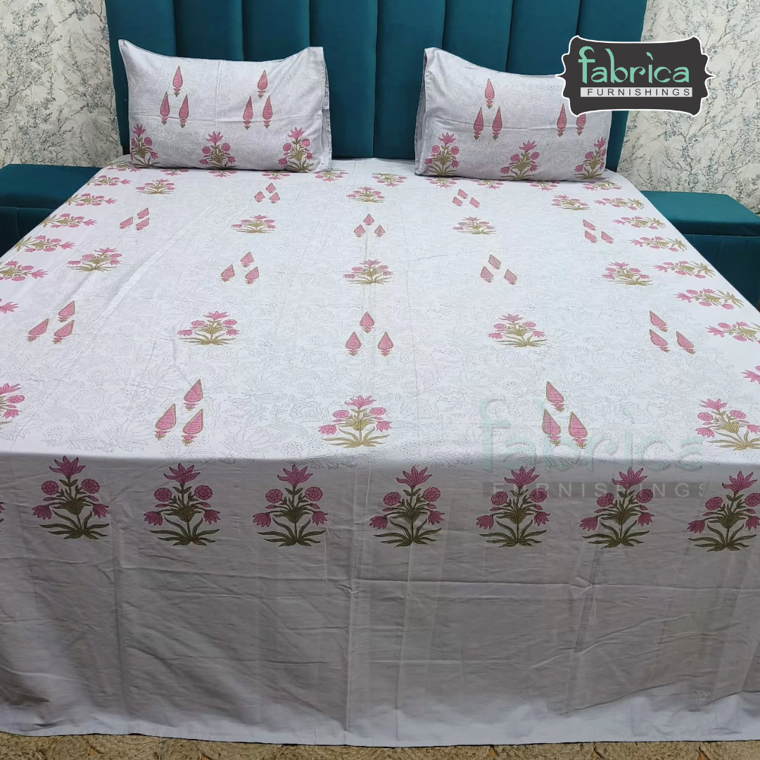 Percale Cotton Hand block Printed Super King-size Bedsheet