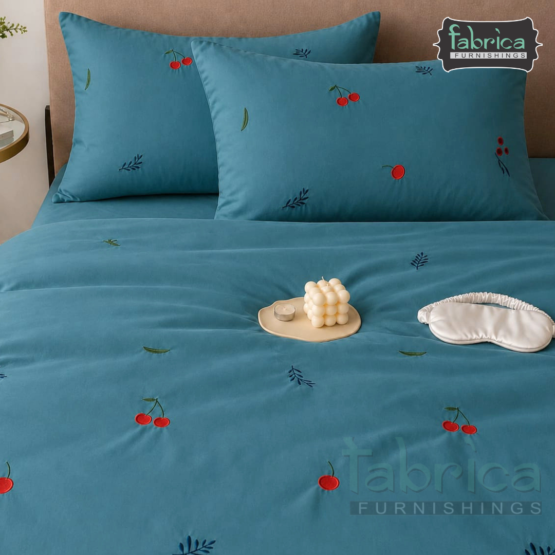 Floral Bloom Embroidered King Size Pure Cotton Bedsheet Set