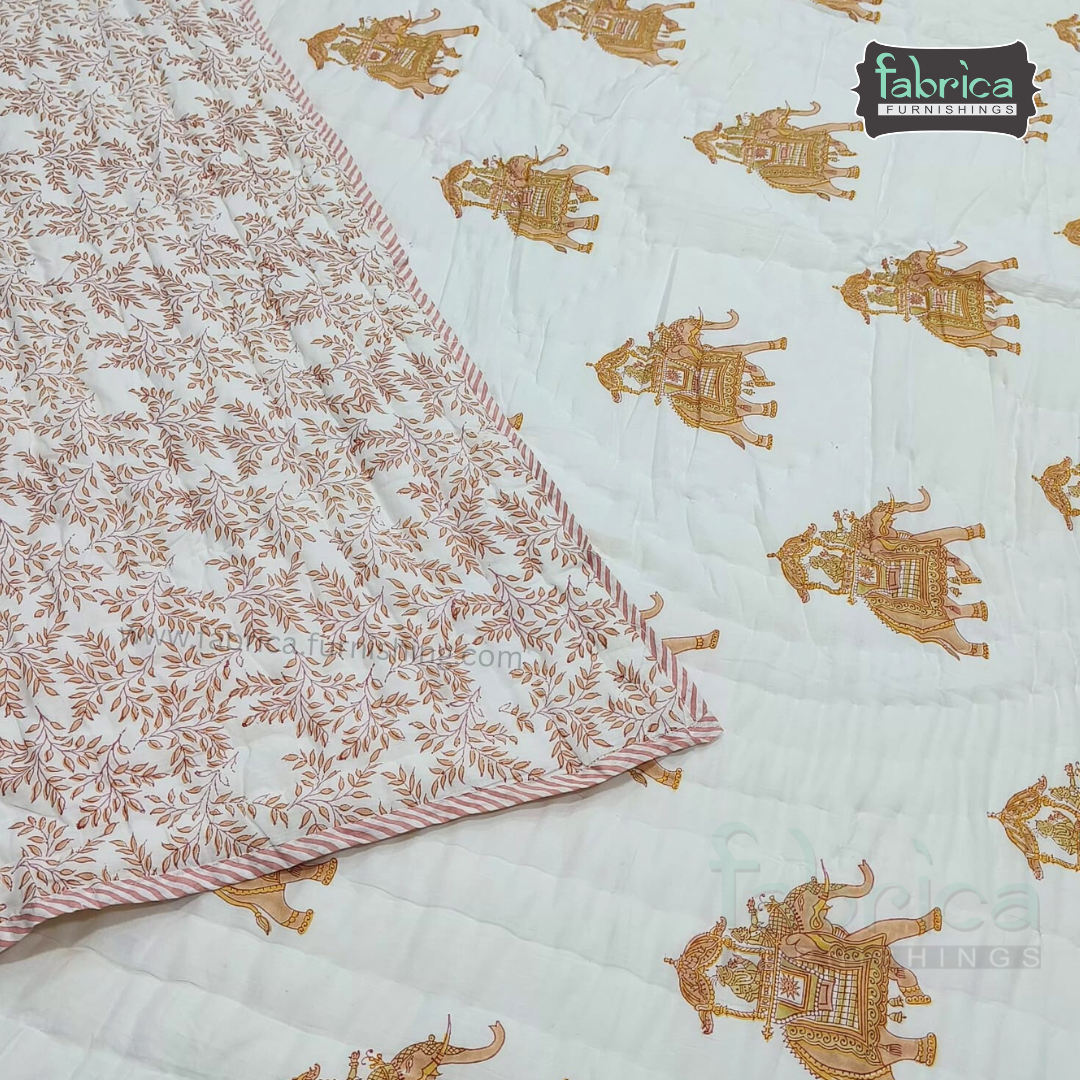 Rajwadi Gaj Motif Handblock Art Mul Cotton 4 Piece Bedding Set