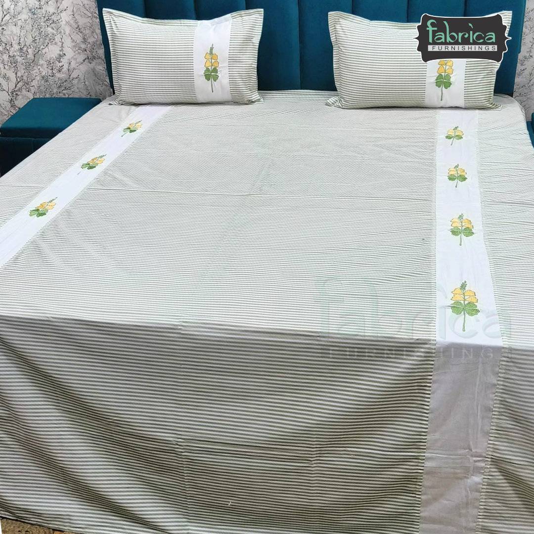 Shahi karigari Pure Cotton Designer Kingsize Embroidered Bedsheet