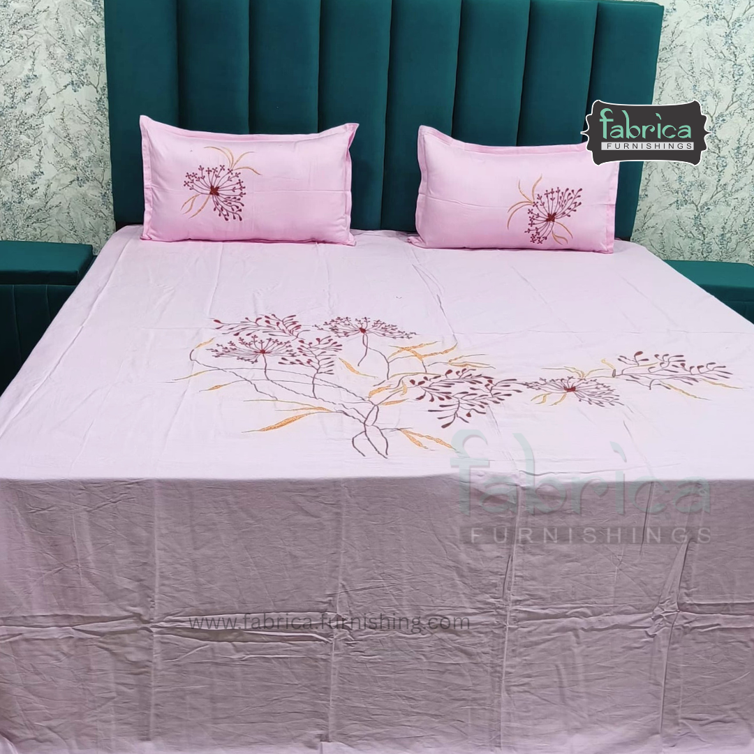 Ivory bloom Designer Pure Cotton Kingsize Embroidered Bedsheet