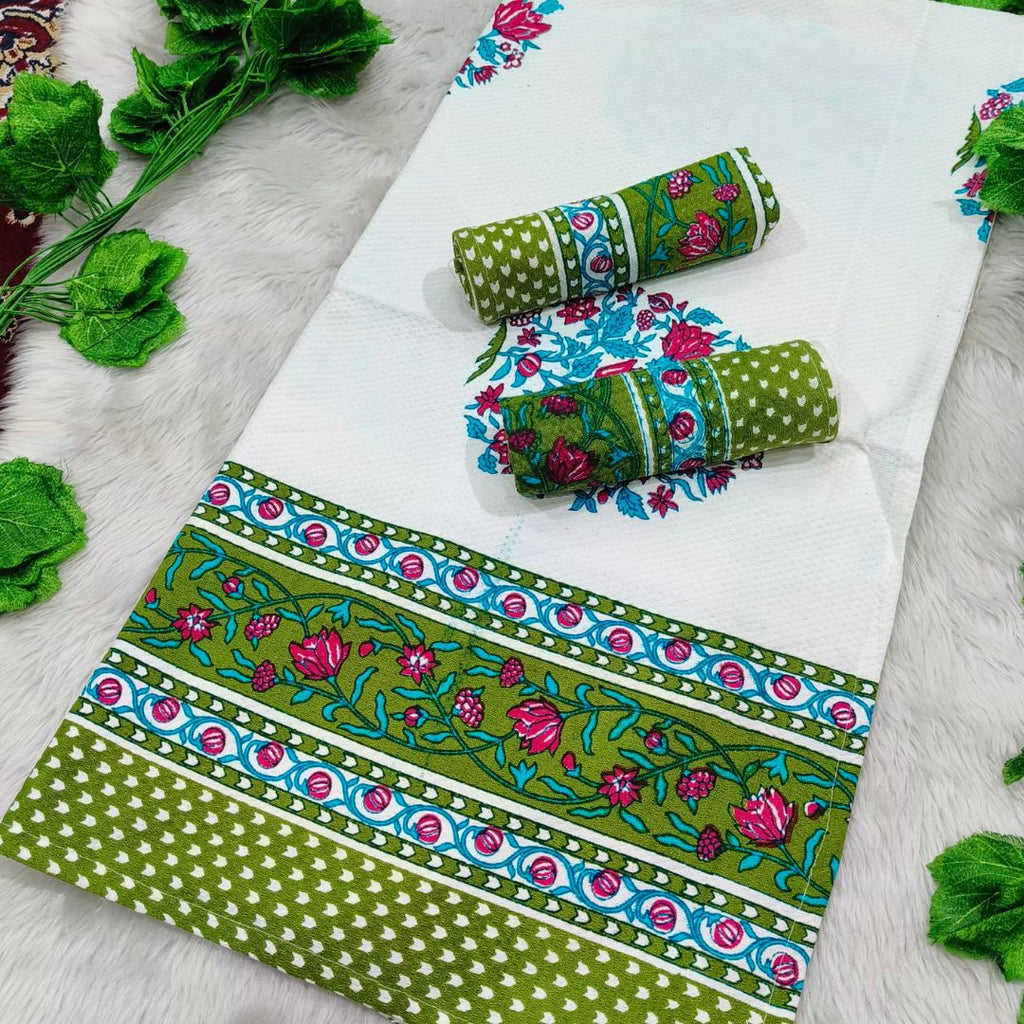 Waffle Handblock Printed Pure Cotton Bath & Hand Towels