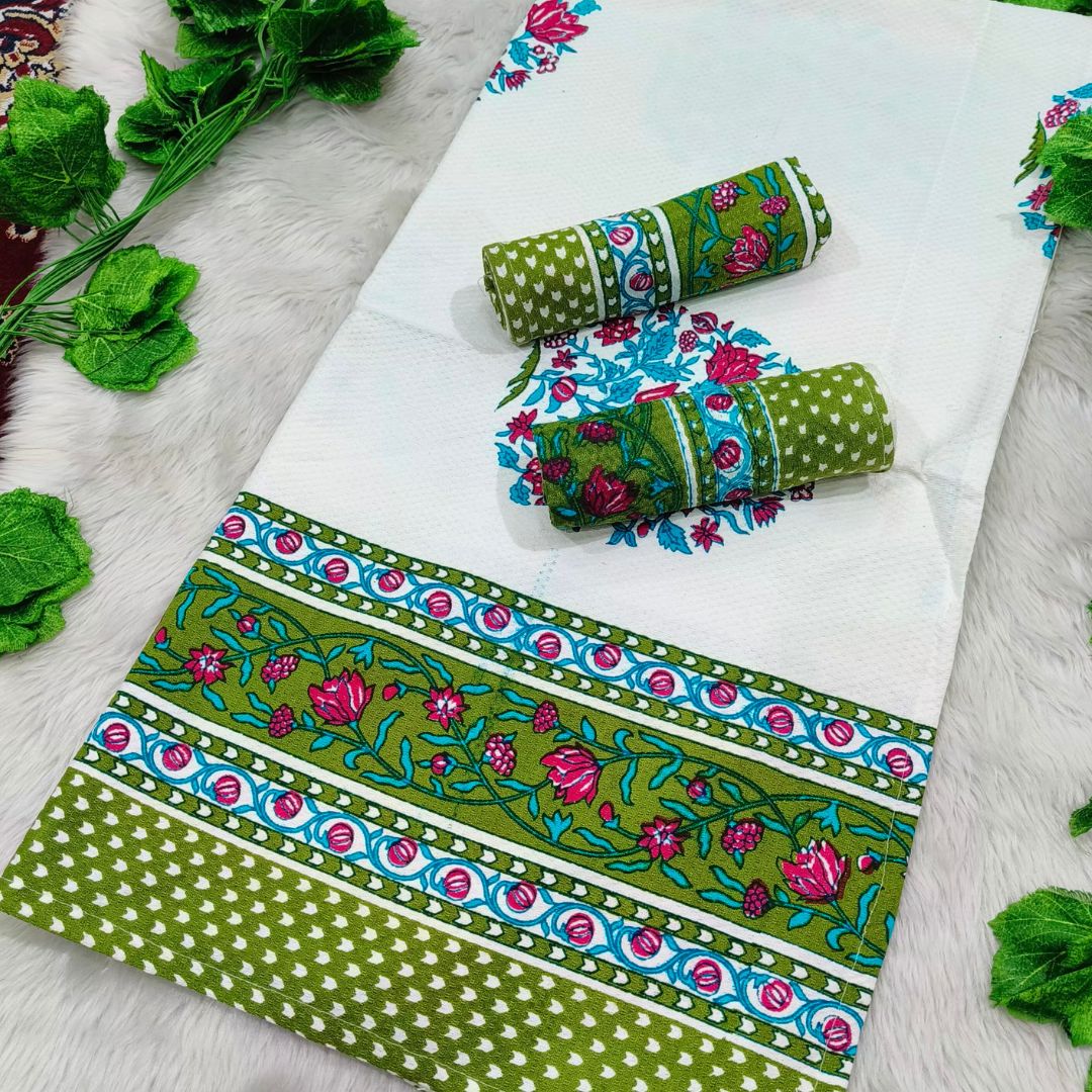 Waffle Handblock Printed Pure Cotton Bath & Hand Towels