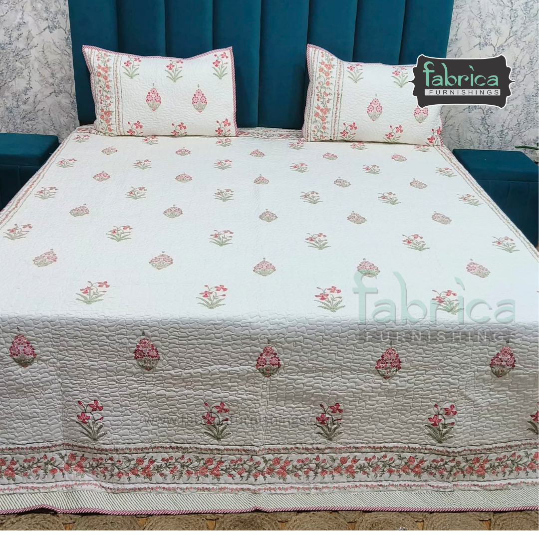 Sanganeri dreams Mul Cotton Handblock Printed king Size Quilted Bedcovers