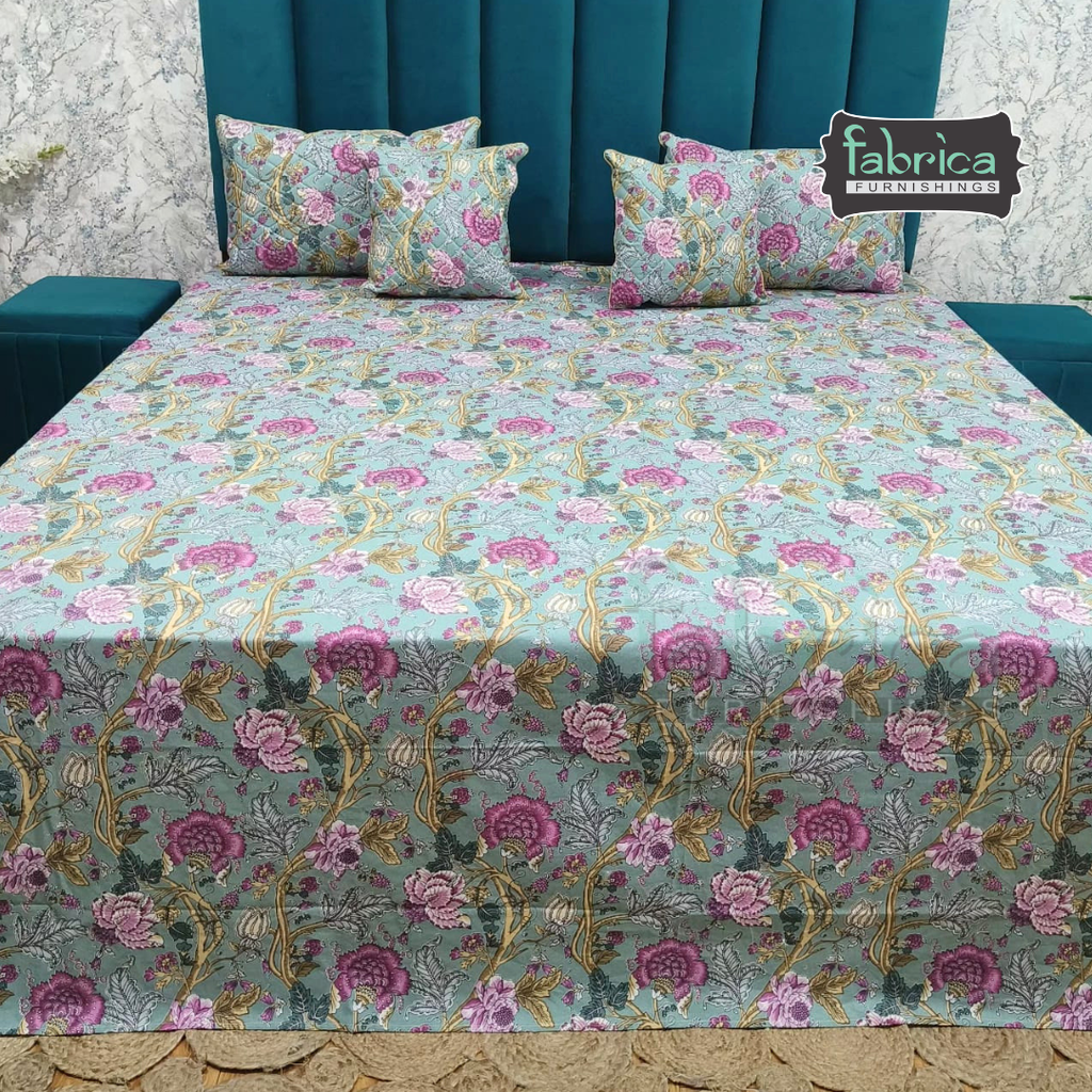 Anokhi Printed Quilted 5 pcs King Size Bedsheet Set
