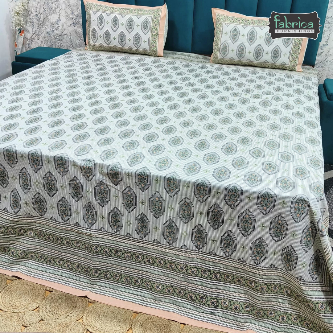 Gulabi nagari printed pure cotton king size bedsheet