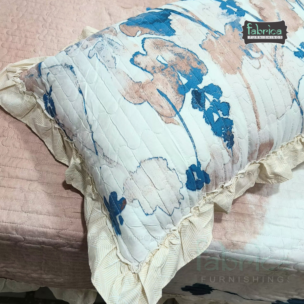 Florence Printed  King Size Pure Cotton Quilted Frill Work Bedcover