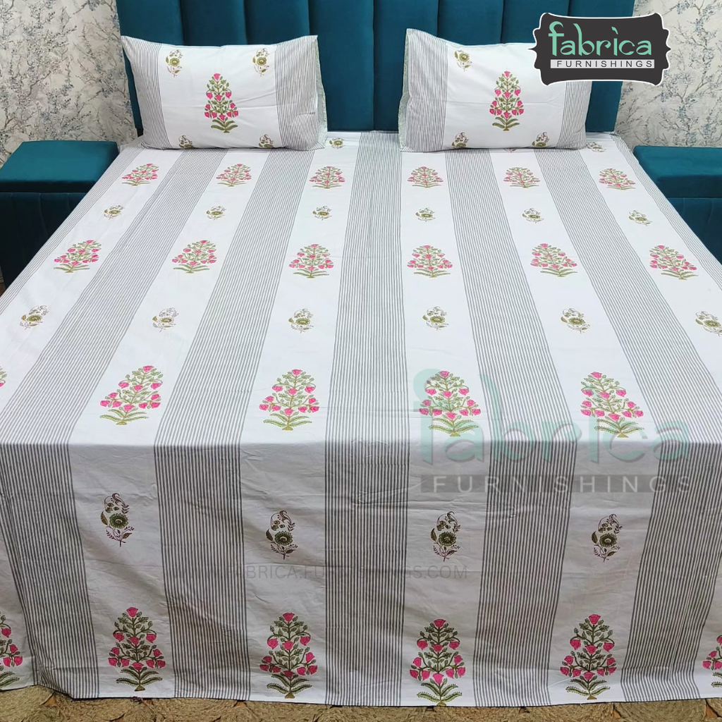 Percale Cotton Hand block Printed Super King-size Bedsheet