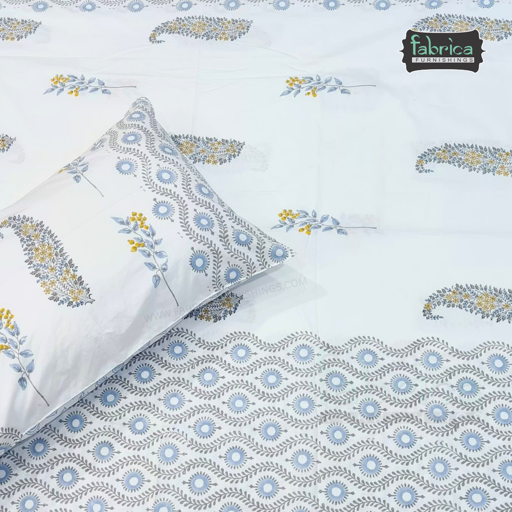 Percale Cotton Hand block Printed Super King-size Bedsheet