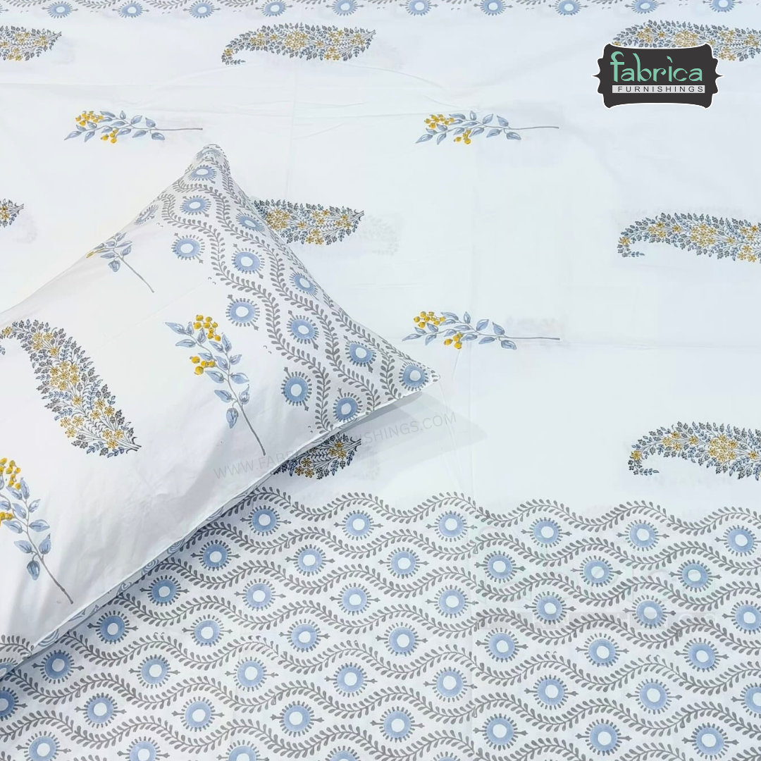 Percale Cotton Hand block Printed Super King-size Bedsheet