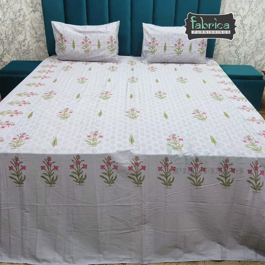 Percale Cotton Hand block Printed Super King-size Bedsheet