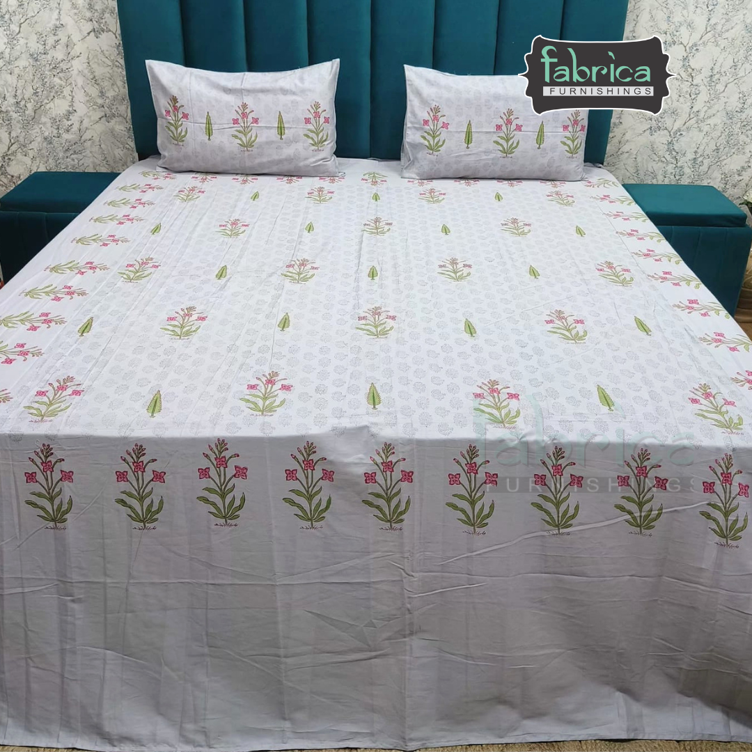 Percale Cotton Hand block Printed Super King-size Bedsheet