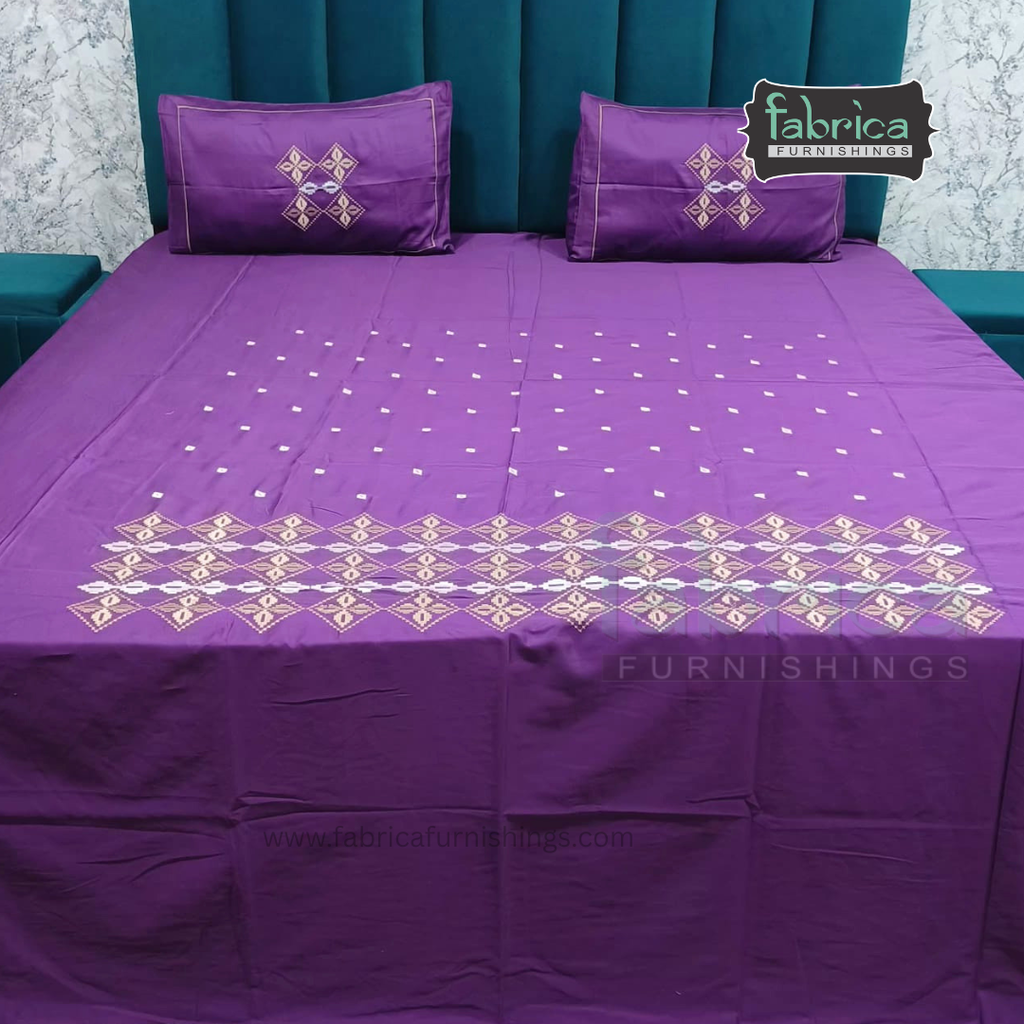 Artistic Thread Work Pure Cotton King Size Embroidered Bedsheet