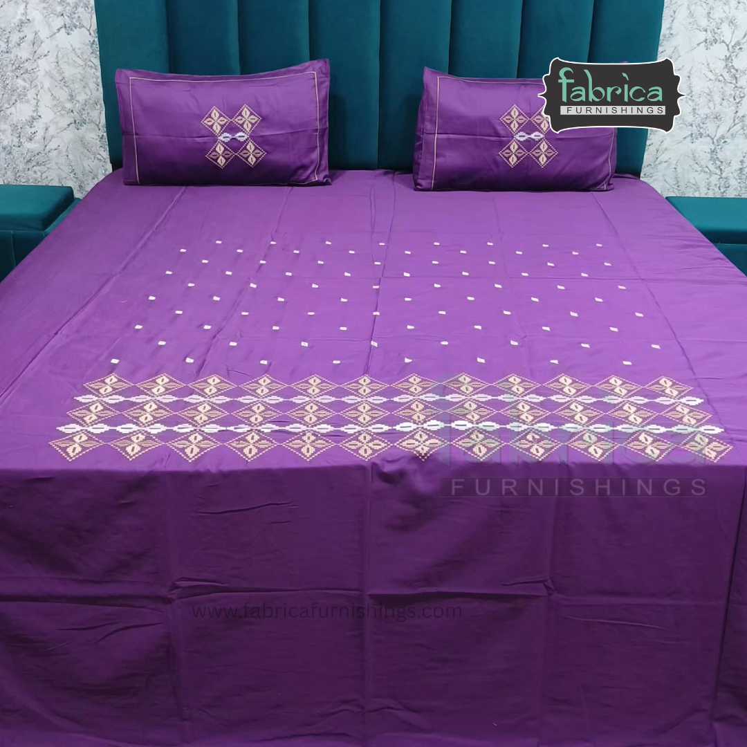 Artistic Thread Work Pure Cotton King Size Embroidered Bedsheet