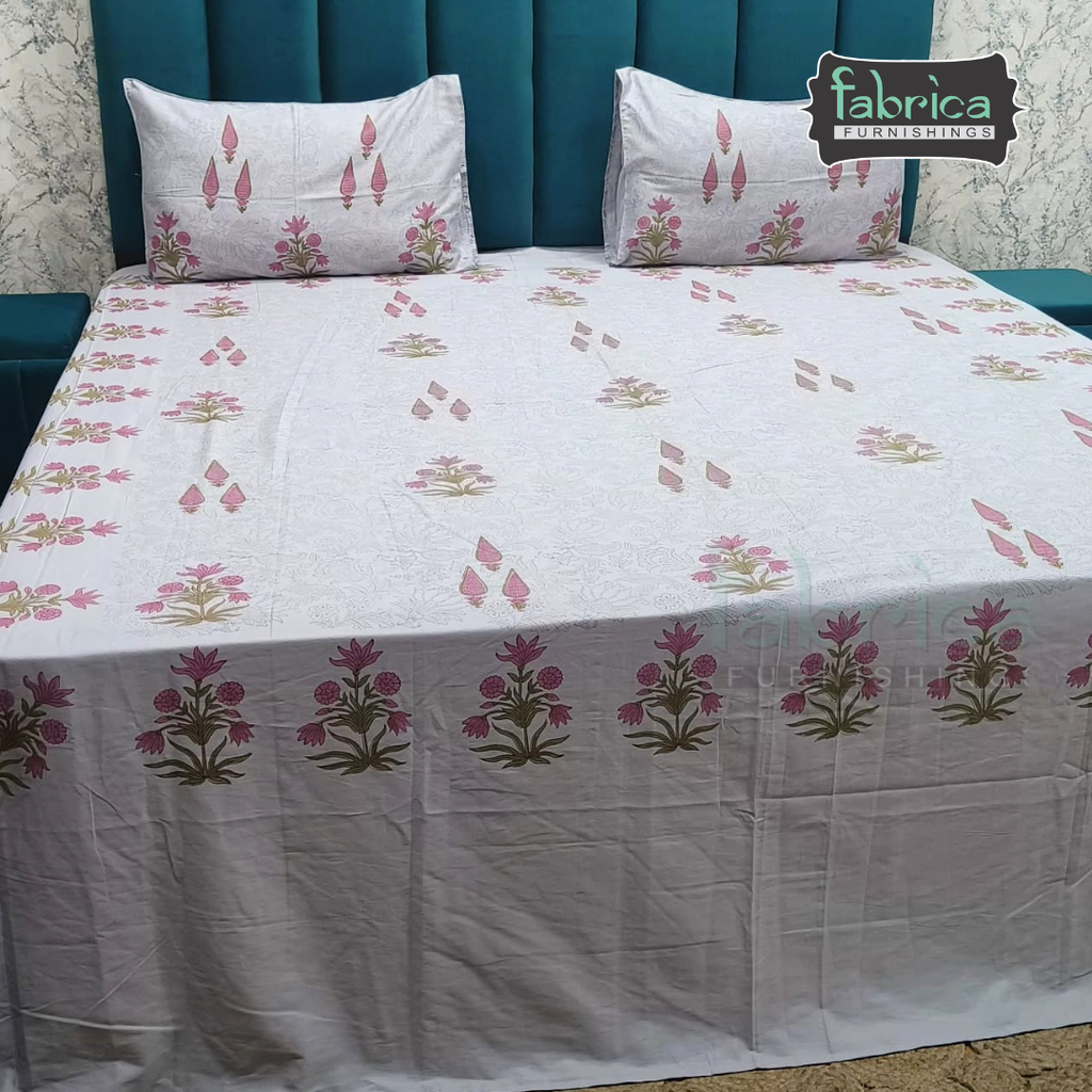 Percale Cotton Hand block Printed Super King-size Bedsheet