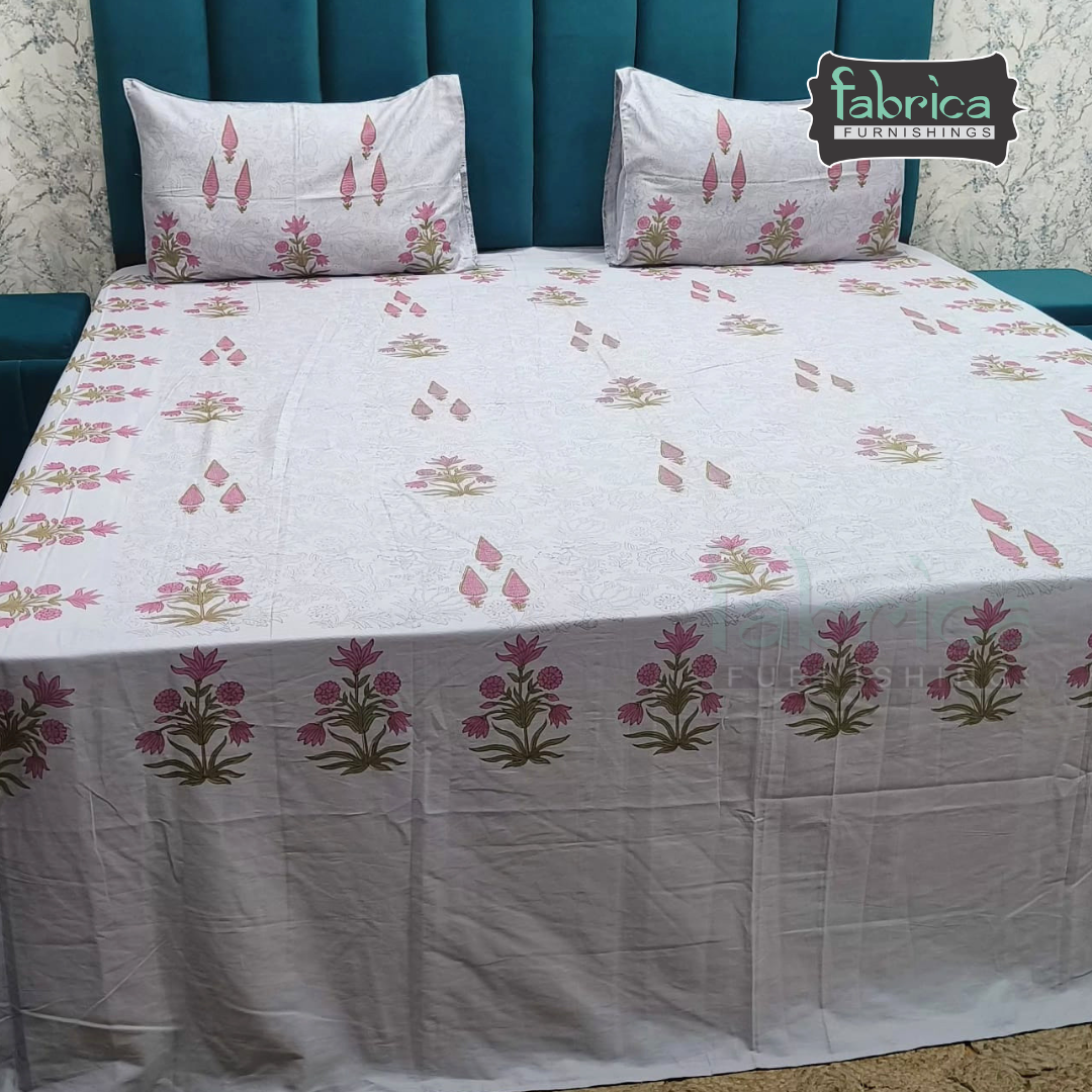 Percale Cotton Hand block Printed Super King-size Bedsheet