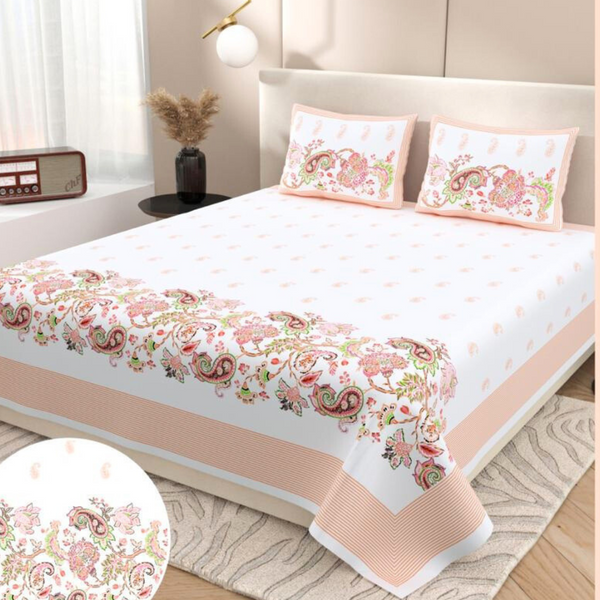 Gulmohar Printed Premium Pure Cotton King size Bed Sheets