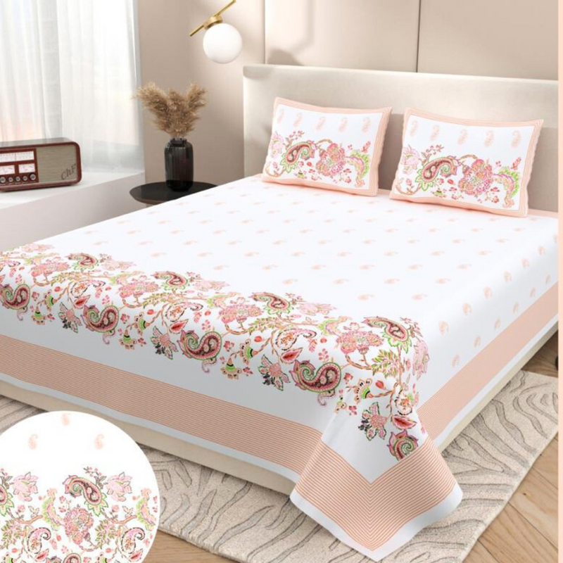 Gulmohar Printed Premium Pure Cotton King size Bed Sheets