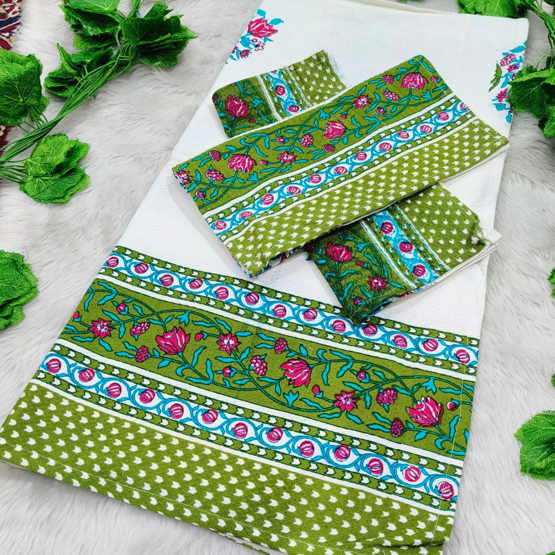 Waffle Handblock Printed Pure Cotton Bath & Hand Towels
