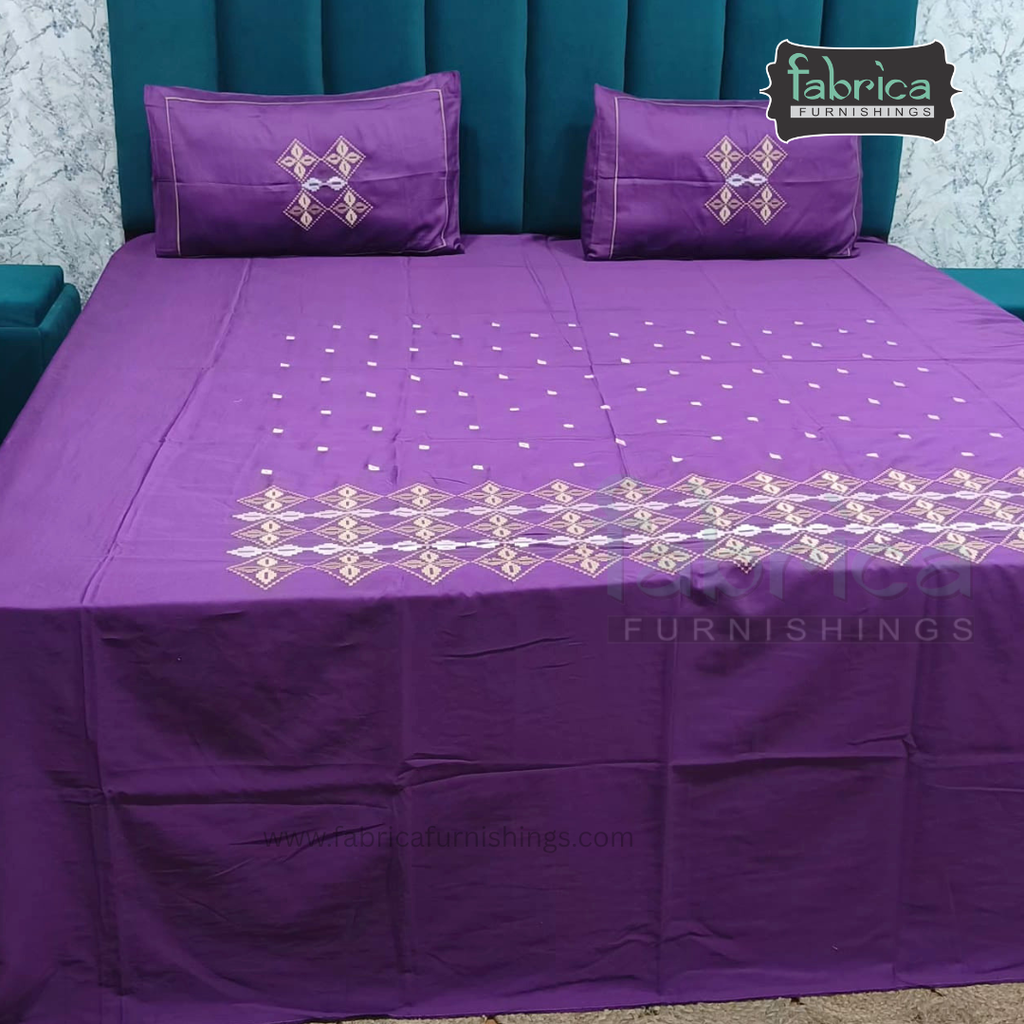 Artistic Thread Work Pure Cotton King Size Embroidered Bedsheet