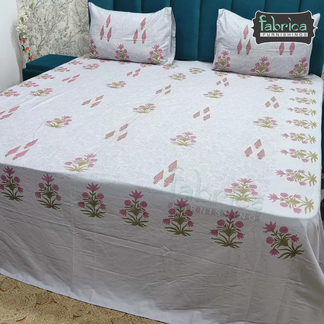 Percale Cotton Hand block Printed Super King-size Bedsheet