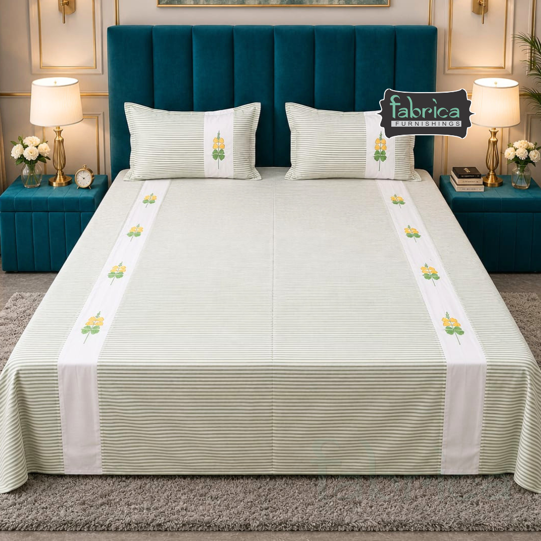 Shahi karigari Pure Cotton Designer Kingsize Embroidered Bedsheet