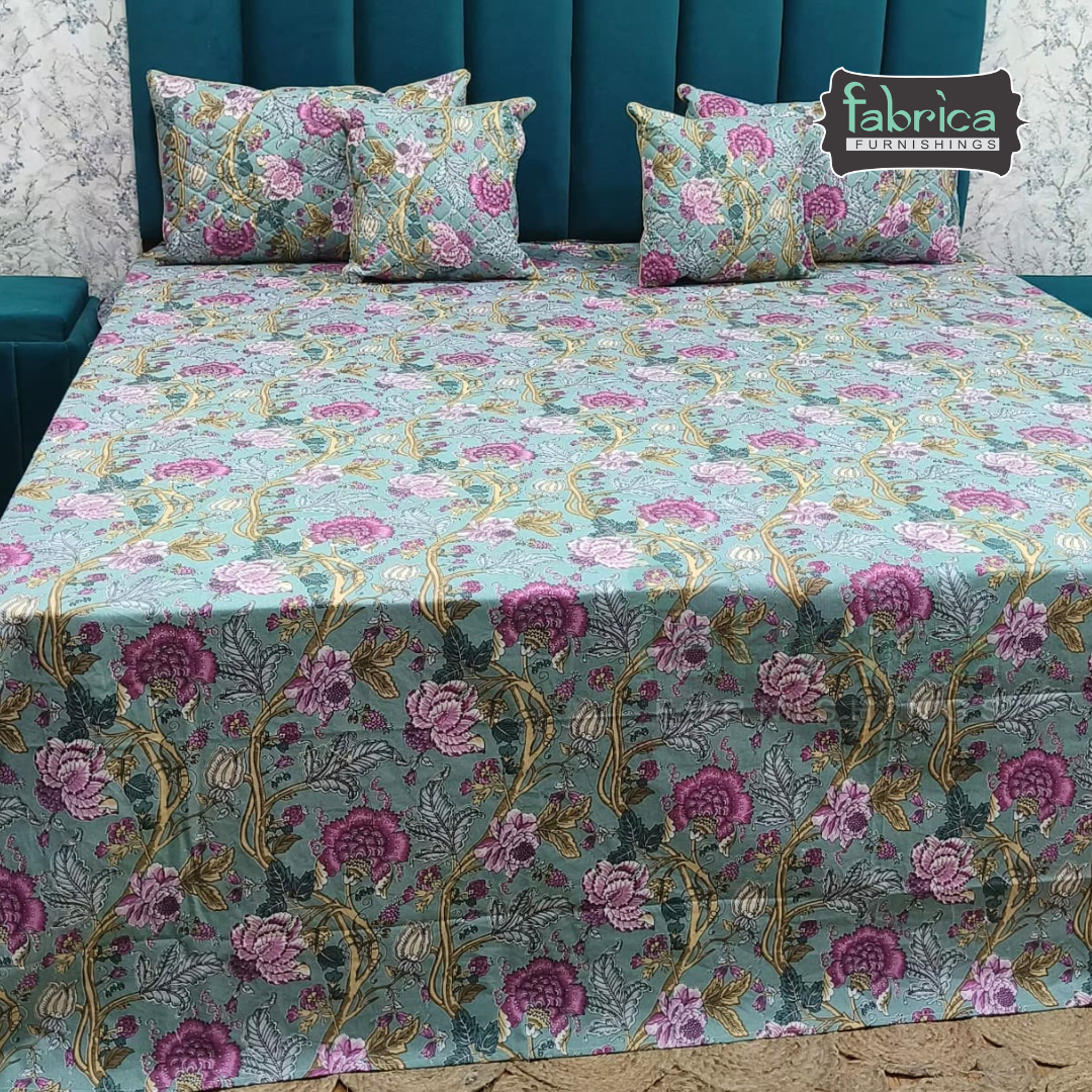 Anokhi Printed Quilted 5 pcs King Size Bedsheet Set
