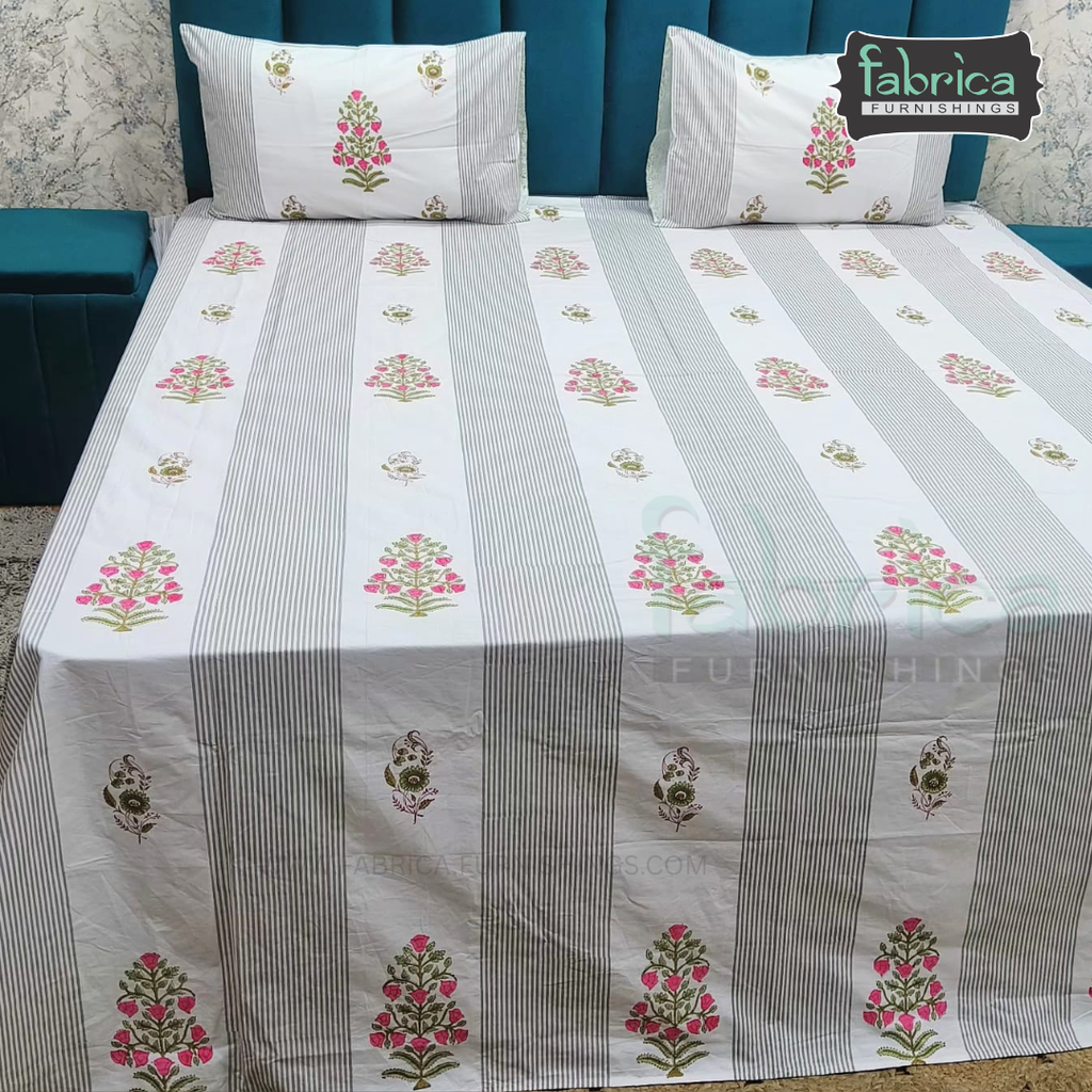 Percale Cotton Hand block Printed Super King-size Bedsheet