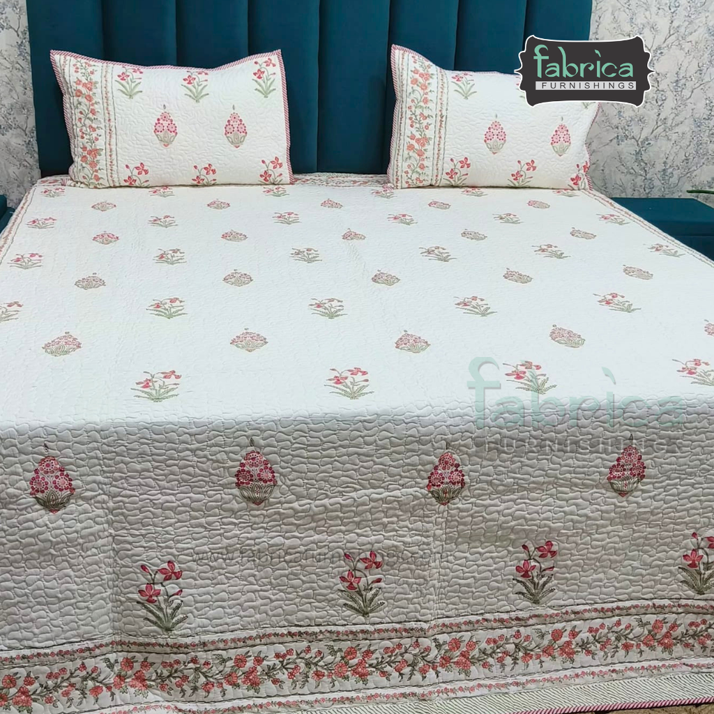 Sanganeri dreams Mul Cotton Handblock Printed king Size Quilted Bedcovers