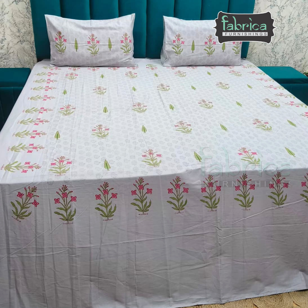 Percale Cotton Hand block Printed Super King-size Bedsheet
